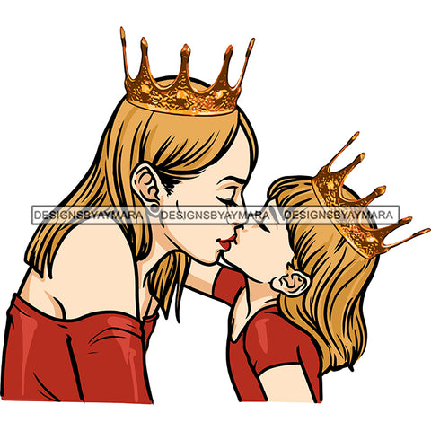 Happy Mother's Day Pretty Crowned Mom Kissing Daughter Parenthood True Love SVG JPG PNG Vector Clipart Cricut Silhouette Cut Cutting