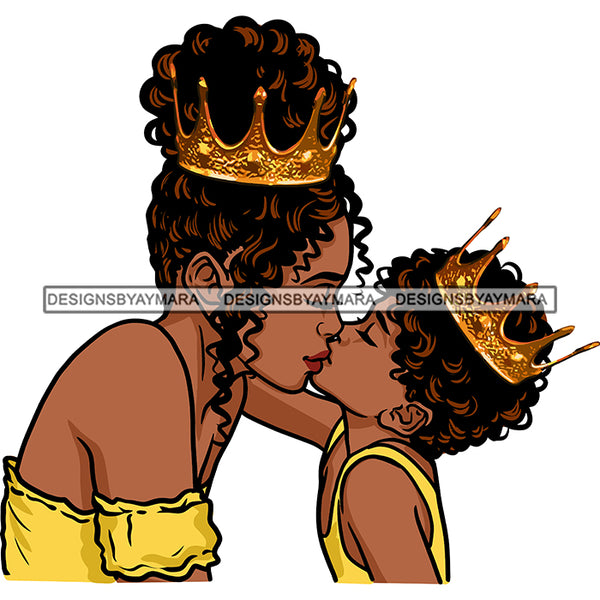 Happy Mother's Day Pretty Crowned Mom Kissing Son Parenthood True Love SVG JPG PNG Vector Clipart Cricut Silhouette Cut Cutting