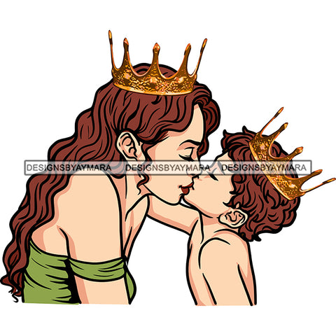 Happy Mother's Day Pretty Crowned Mom Kissing Son Parenthood Family True Love SVG JPG PNG Vector Clipart Cricut Silhouette Cut Cutting