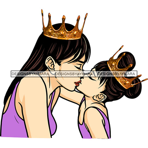 Happy Mother's Day Pretty Crowned Mom Kissing Crowned Daughter Happy Family SVG JPG PNG Vector Clipart Cricut Silhouette Cut Cutting