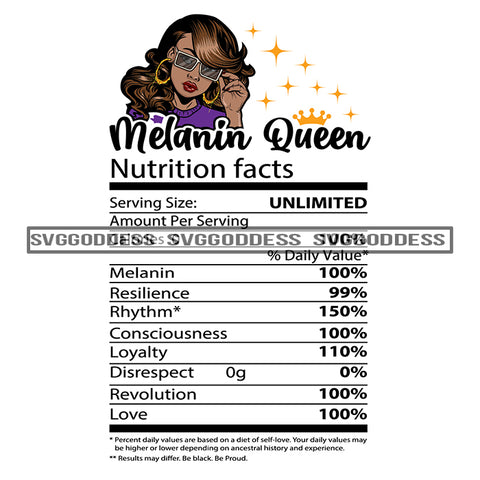Nutrition Facts  Melanin Queen  Nutritional Facts SVG JPG PNG Vector Clipart Cricut Silhouette Cut Cutting1