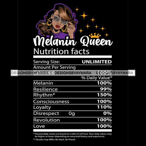 Nutrition Facts  Melanin Queen  Nutritional Facts SVG JPG PNG Vector Clipart Cricut Silhouette Cut Cutting1