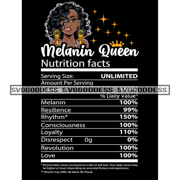 Nutrition Facts  Melanin Queen Holding Guns Nutritional Facts SVG JPG PNG Vector Clipart Cricut Silhouette Cut Cutting1