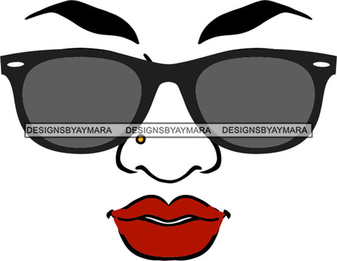Face Black Sunglasses  Eyelashes Red Lips SVG JPG PNG Vector Clipart Cricut Silhouette Cut Cutting1