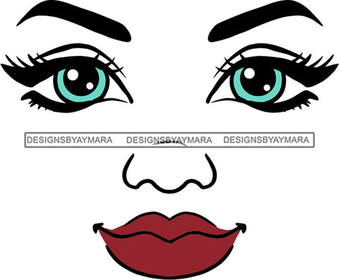 Face Blue Eyes Wide Open Red Lips Smiling SVG JPG PNG Vector Clipart Cricut Silhouette Cut Cutting1