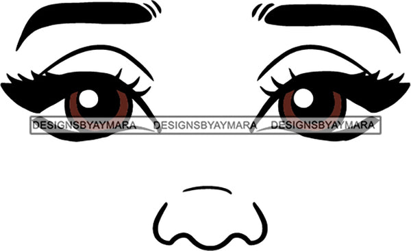 Afro Black Woman Face Outline Brown Eyes SVG Cutting Files For Silhouette Cricut More