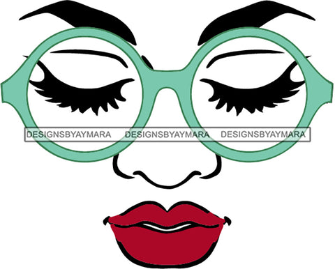 Face Green Glasses Eyelashes Red Lips SVG JPG PNG Vector Clipart Cricut Silhouette Cut Cutting1