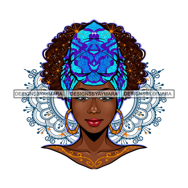 Beautiful Black Woman Wearing Blue Headwrap JPG PNG  Clipart Cricut Silhouette Cut Cutting