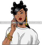 Afro Girl Babe Bamboo Hoop Earrings Cute Cellphone Talking Long Nails Bantu Knots Hair Style SVG Cutting Files For Silhouette Cricut