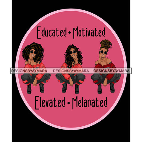 Pretty Afro Women Squatting Inside Pink Circle Motivated Sunglasses Black Background SVG JPG PNG Vector Clipart Cricut Silhouette Cut Cutting