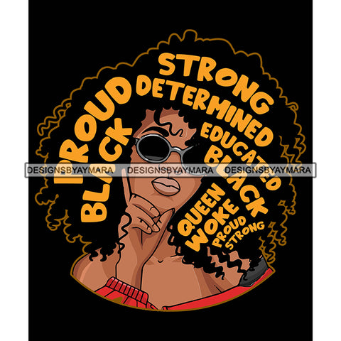 Pretty Afro Woman Motivational Hair Quotes Educated Successful Black Background SVG JPG PNG Vector Clipart Cricut Silhouette Cut Cutting