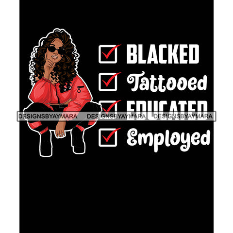 Pretty Melanin Woman Squatting Intelligent Unique Long Curly Hairstyle Black Background SVG JPG PNG Vector Clipart Cricut Silhouette Cut Cutting