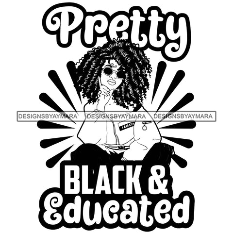 Pretty Black Woman Squatting Successful Smart Sunglasses Illustration B/W SVG JPG PNG Vector Clipart Cricut Silhouette Cut Cutting