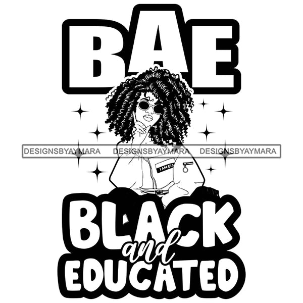 Pretty Woman Squatting Educated Sunglasses Natural Afro Hairstyle B/W SVG JPG PNG Vector Clipart Cricut Silhouette Cut Cutting