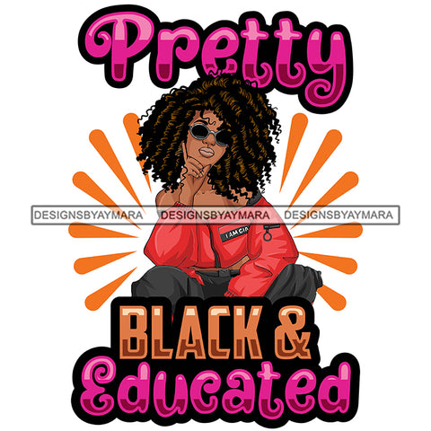 Pretty Black Woman Squatting Successful Smart Sunglasses White Background SVG JPG PNG Vector Clipart Cricut Silhouette Cut Cutting