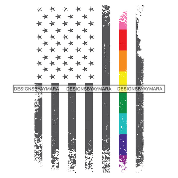 Pride Month Parade United States Flag Rainbow Stripe White Background SVG JPG PNG Vector Clipart Cricut Silhouette Cut Cutting
