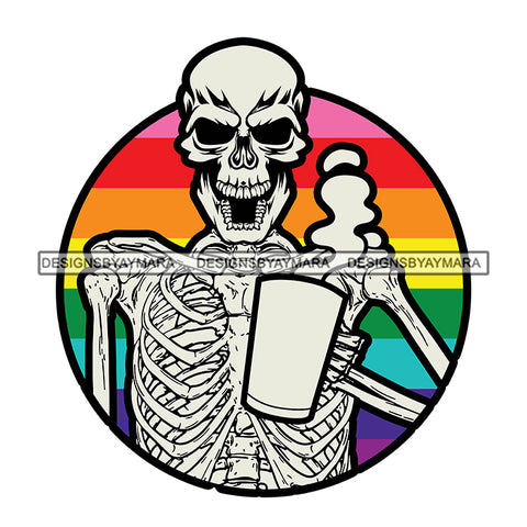 Pride Month Parade Homosexual Rainbow Skeleton Holding Cup white Background SVG JPG PNG Vector Clipart Cricut Silhouette Cut Cutting