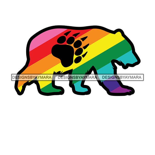 Pride Month Parade Celebration Rainbow Bear Paw Print White Background SVG JPG PNG Vector Clipart Cricut Silhouette Cut Cutting
