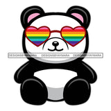 Pride Month Parade Celebration Panda Bear Rainbow Heart Sunglasses White Background SVG JPG PNG Vector Clipart Cricut Silhouette Cut Cutting