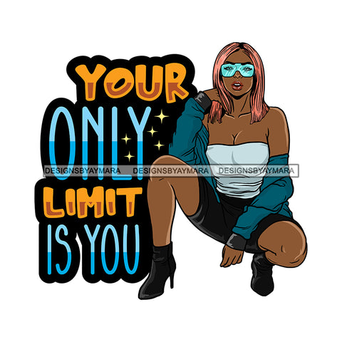 Afro Beautiful Sexy Woman Squatting Life Quotes Glasses Melanin Nubian Sexy Straight Hairstyle SVG PNG JPG Cutting Files Silhouette Cricut More