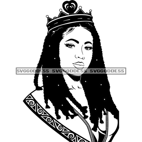 Afro Sexy Queen Black Woman Wearing Crown Portrait Formal Attire SVG JPG PNG Vector Clipart Cricut Silhouette Cut Cutting