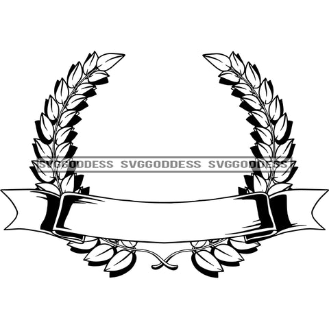 Laurel Wreath Logo Banner Award Vintage Triumph Symbol Emblem Insignia Glory B/W SVG JPG PNG Vector Clipart Cricut Silhouette Cut Cutting