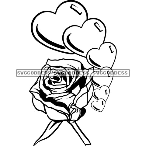 Rose Heart Love Symbol Valentine Romantic Flower Vintage Decoration Bouquet Romance B/W SVG JPG PNG  Designs Cricut Silhouette Cut Cutting