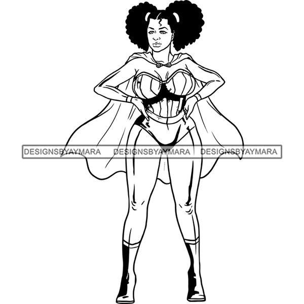 Black Super Hero Superhero Woman Cape Power Strong Melanin Cartoon Costume Brave SVG JPG PNG Clipart Cricut Silhouette Cut Cutting
