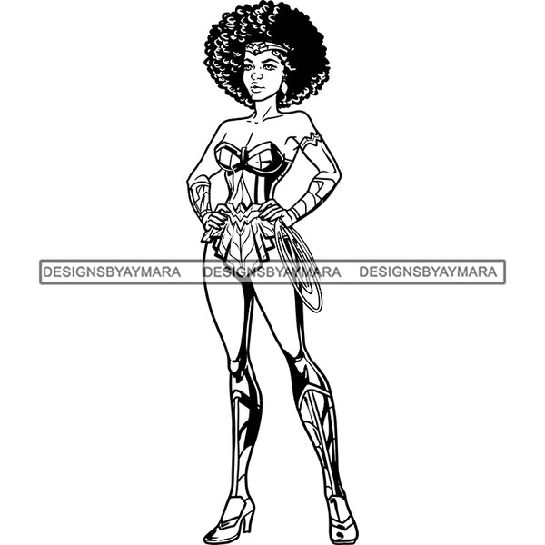 Black Super Hero Superhero Woman Cape Power Strong Melanin Cartoon Costume Brave SVG JPG PNG Clipart Cricut Silhouette Cut Cutting