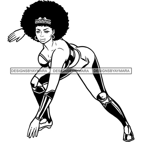 Black Super Hero Superhero Woman Cape Power Strong Melanin Cartoon Costume Brave SVG JPG PNG Clipart Cricut Silhouette Cut Cutting