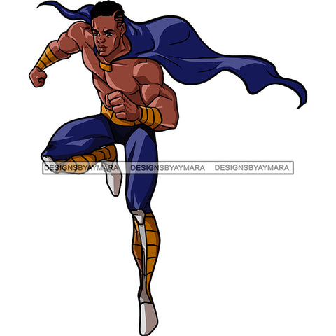 Black Super Hero Man Blue And Gold Cape Clipart JPG PNG  Clipart Cricut Silhouette Cut Cutting