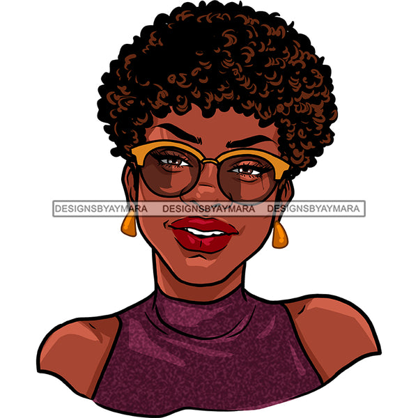 Black Woman Curly Afro Smiling Purple Top Gold Glasses JPG PNG  Clipart Cricut Silhouette Cut Cutting