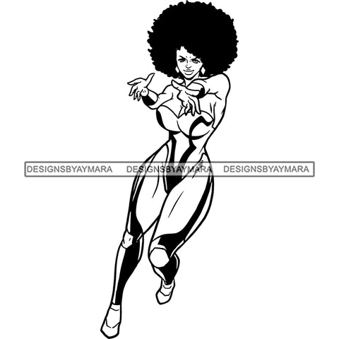 Black Super Hero Superhero Woman Cape Power Strong Melanin Cartoon Costume Brave SVG JPG PNG Clipart Cricut Silhouette Cut Cutting