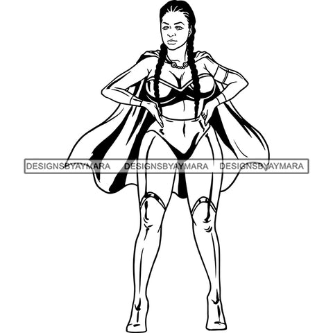 Black Super Hero Superhero Woman Cape Power Strong Melanin Cartoon Costume Brave SVG JPG PNG Clipart Cricut Silhouette Cut Cutting