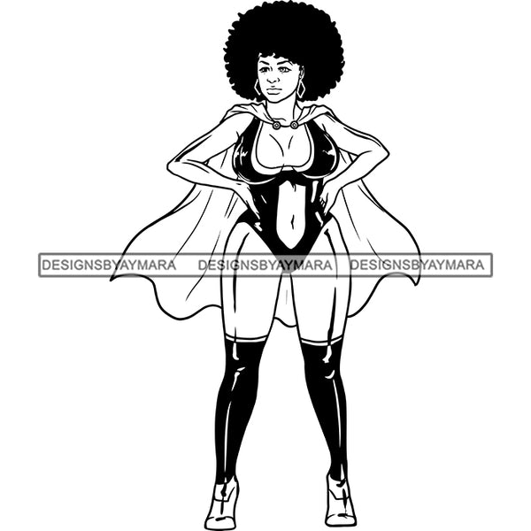 Black Super Hero Superhero Woman Cape Power Strong Melanin Cartoon Costume Brave SVG JPG PNG Clipart Cricut Silhouette Cut Cutting
