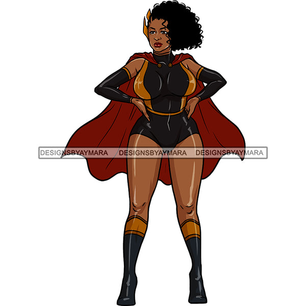 Black Super Woman Hero Afro Black And Gold Red Cape  Clipart JPG PNG  Clipart Cricut Silhouette Cut Cutting