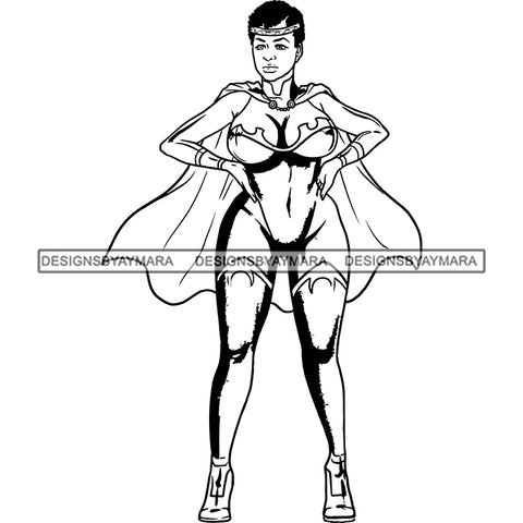 Black Super Hero Superhero Woman Cape Power Strong Melanin Cartoon Costume Brave SVG JPG PNG Clipart Cricut Silhouette Cut Cutting