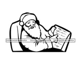 Santa Claus Reading Surprise Letters Gifts Merry Christmas Happy Holyday Santa Outfit Santa Hat SVG PNG JPG Cut Files For Silhouette Cricut and More!