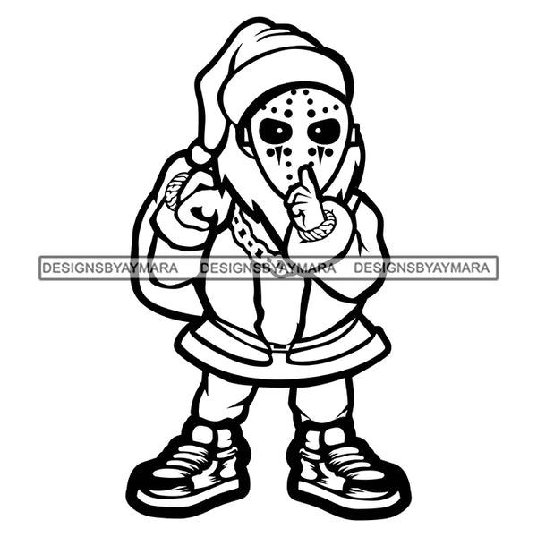 Gangster Wearing Gold Chain Bracelets Gansta Santa Scary Facemask Money Sneakers Bag Merry Christmas Happy Holyday Santa Outfit Santa Hat SVG PNG JPG Cut Files For Silhouette Cricut and More!