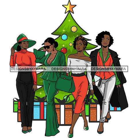 Christmas's Ladies Celebration Christmas Tree Gift Happiness Friend Family Together Santa Hat SVG Cutting Files For Silhouette Cricut