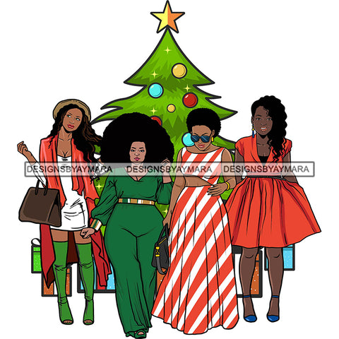 Christmas's Ladies Celebration Christmas Tree Gift Happiness Friend Family Together Santa Hat SVG Cutting Files For Silhouette Cricut