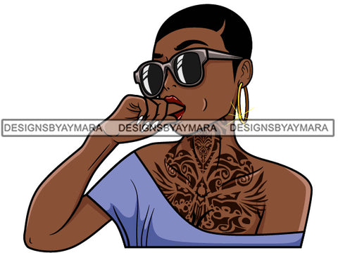 Lola With Short Hair Wearing Sunglasses  Chest Tattoo SVG JPG PNG Vector Clipart Cricut Silhouette Cut Cutting