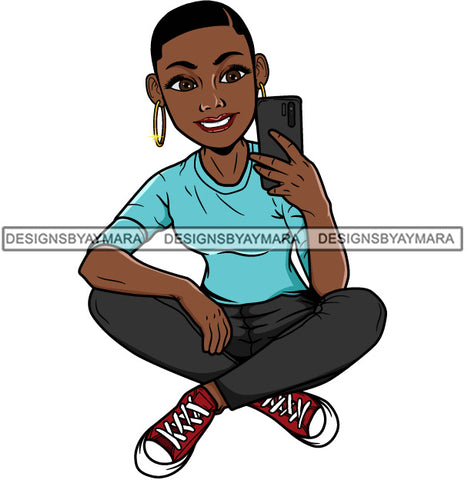Lola With Short Hair Taking A Selfie SVG JPG PNG Vector Clipart Cricut Silhouette Cut Cutting