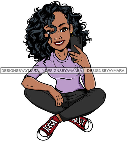 Lola With Curly Hair Taking A Selfie SVG JPG PNG Vector Clipart Cricut Silhouette Cut Cutting