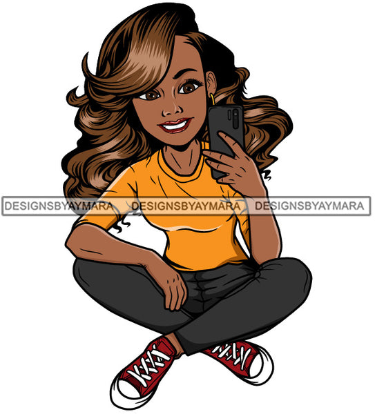 Lola With Long Hair Taking A Selfie SVG JPG PNG Vector Clipart Cricut Silhouette Cut Cutting