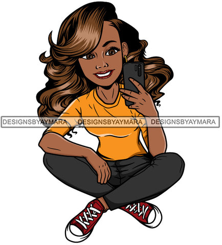 Lola With Long Hair Taking A Selfie SVG JPG PNG Vector Clipart Cricut Silhouette Cut Cutting