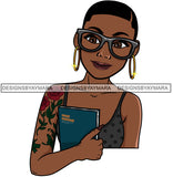 Lola With Short Hair Holding Journal Wearing Glasses SVG JPG PNG Vector Clipart Cricut Silhouette Cut Cutting