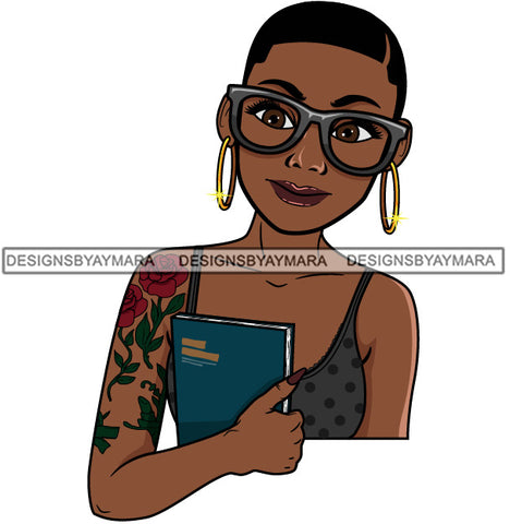 Lola With Short Hair Holding Journal Wearing Glasses SVG JPG PNG Vector Clipart Cricut Silhouette Cut Cutting