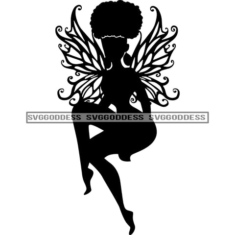 Fairy In BW Sitting   SVG JPG PNG Vector Clipart Cricut Silhouette Cut Cutting