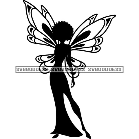Sexy Fairy In BW Standing  SVG JPG PNG Vector Clipart Cricut Silhouette Cut Cutting